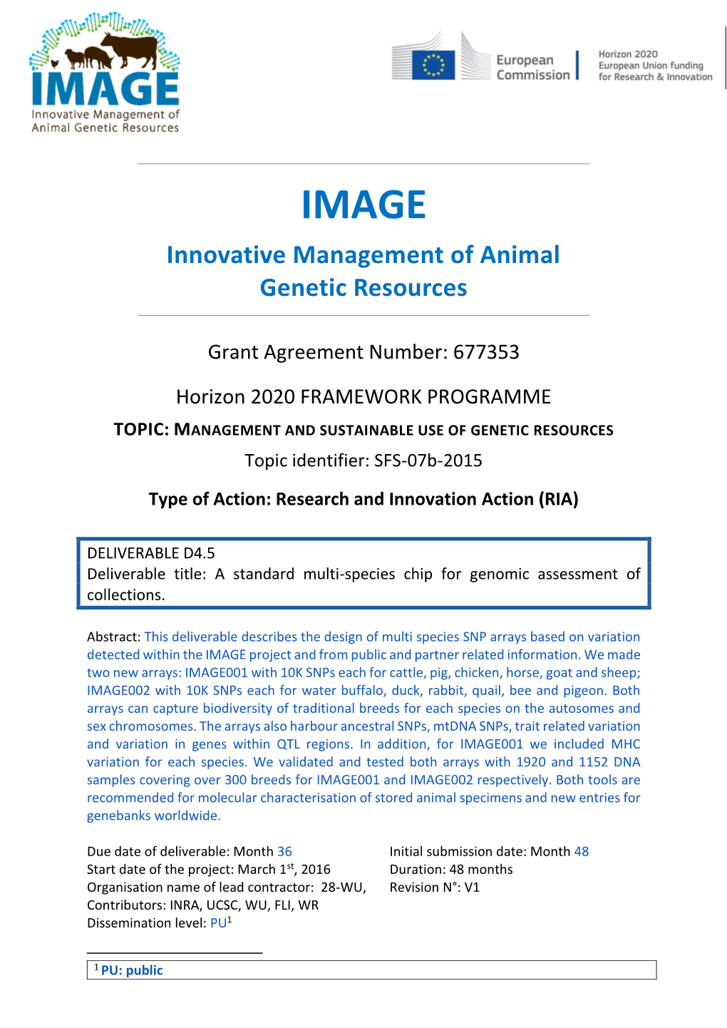 DELIVERABLE D4.5 Deliverable Title: a Standard Multi-Species Chip for Genomic Assessment of Collections