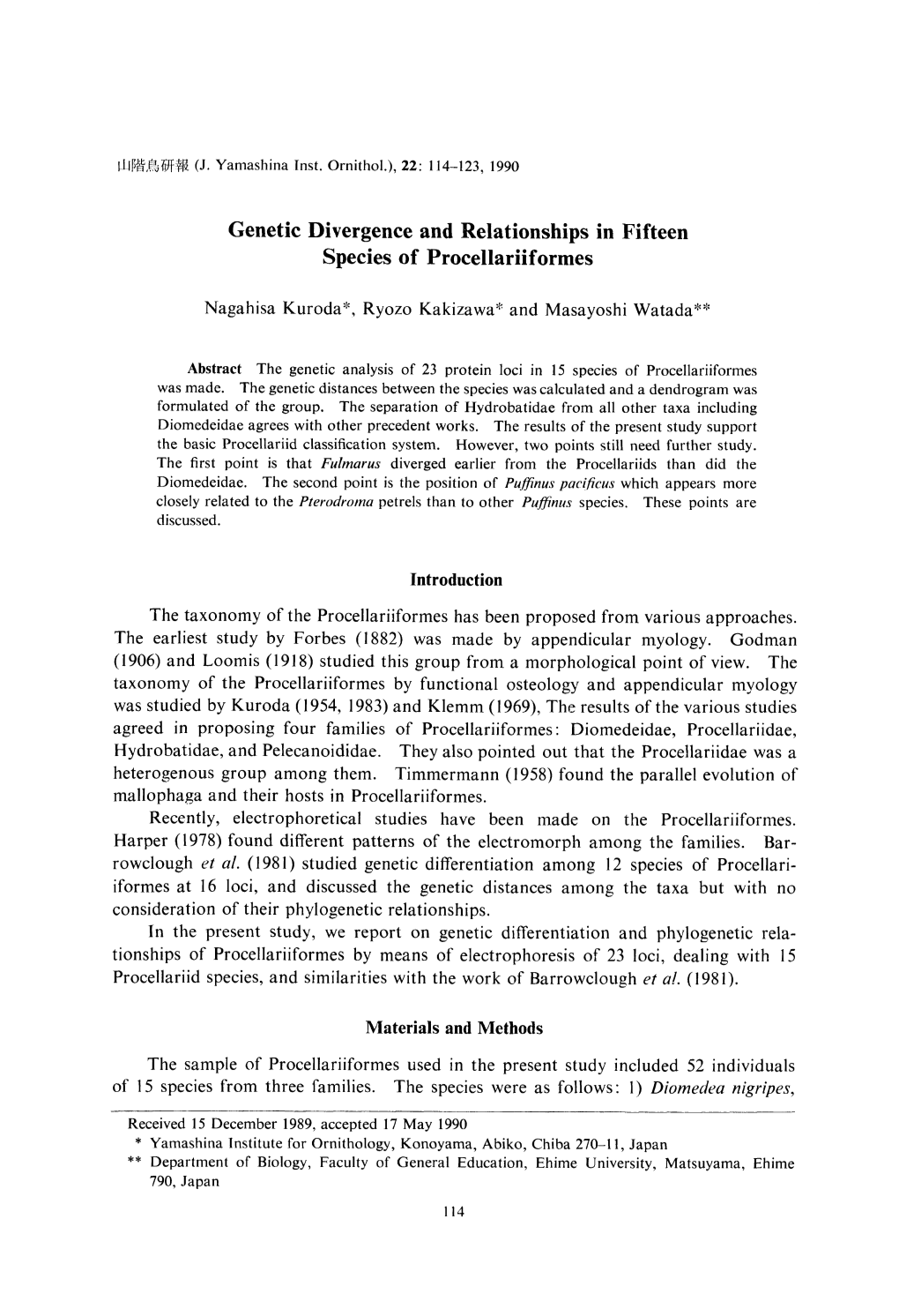 The Taxonomy of the Procellariiformes Has Been Proposed from Various Approaches