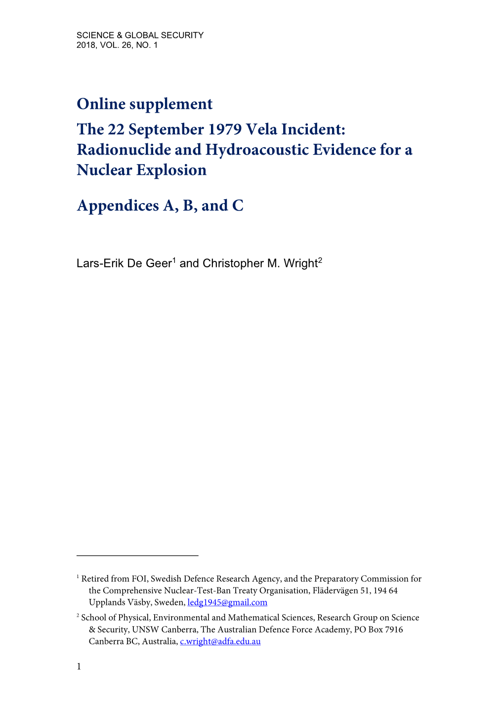 Online Supplement the 22 September 1979 Vela Incident: Radionuclide and Hydroacoustic Evidence for a Nuclear Explosion Appendice