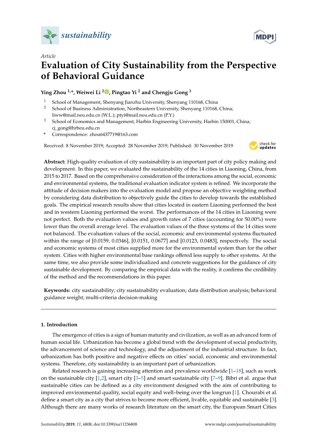 Evaluation of City Sustainability from the Perspective of Behavioral Guidance