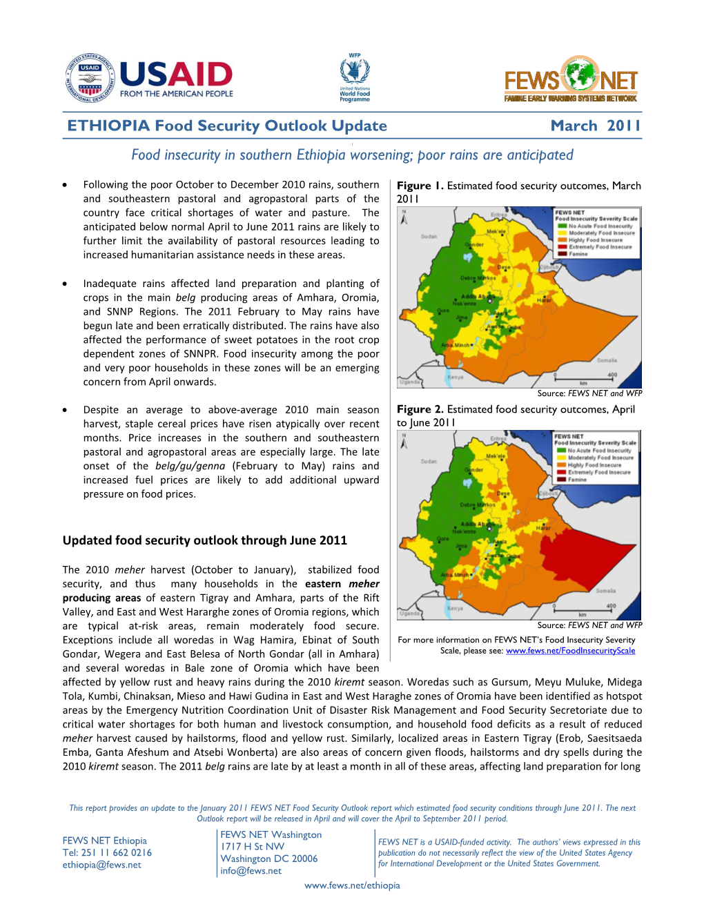 ETHIOPIA Food Security Outlook Update March 2011 Food Insecurity