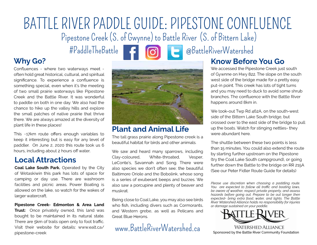 BATTLE RIVER PADDLE GUIDE: PIPESTONE CONFLUENCE Pipestone Creek (S