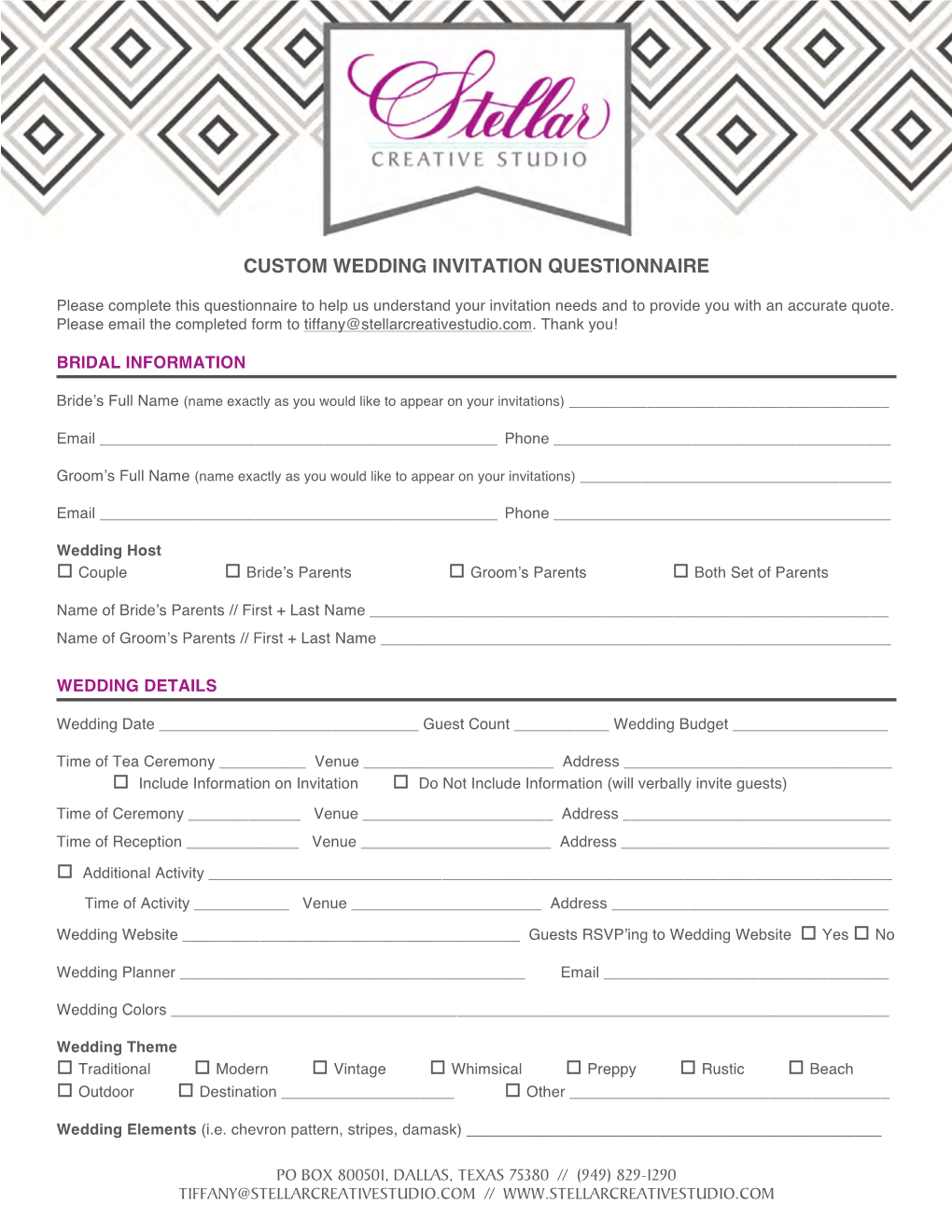 ! Custom Wedding Invitation Questionnaire