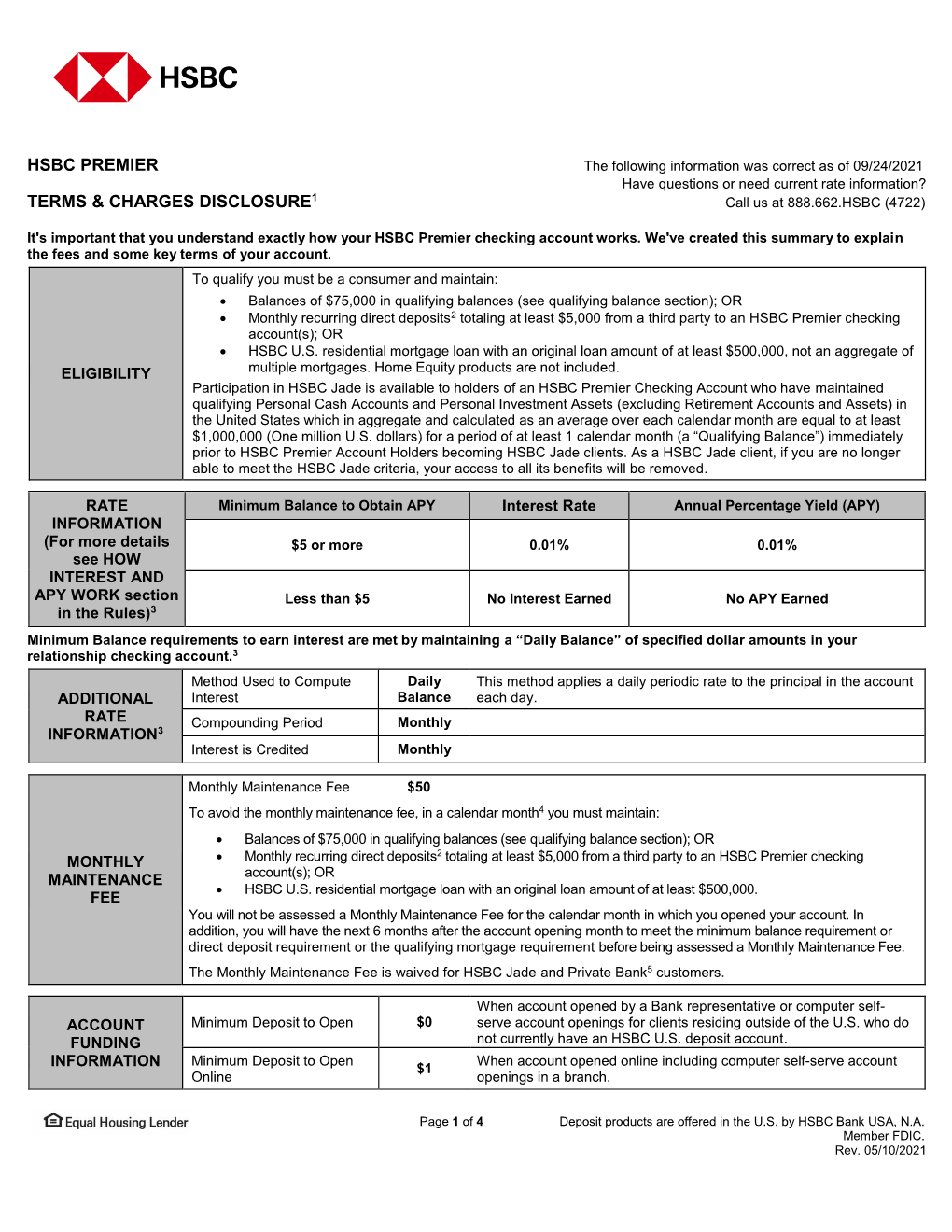 Hsbc Premier Terms & Charges Disclosure