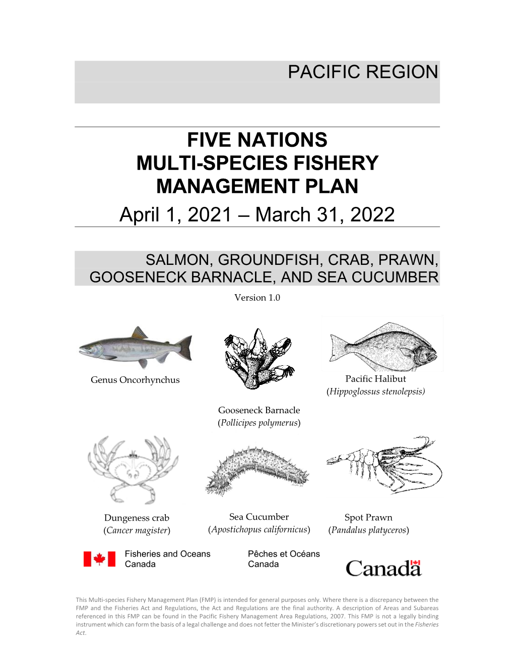 Five Nations Multi-Species Fishery Management Plan, April 1, 2021