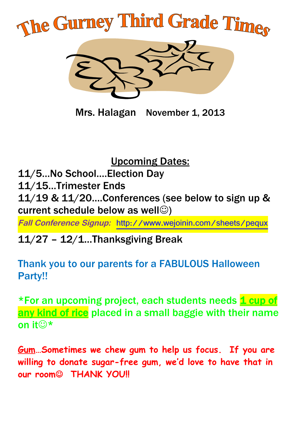 11/19 & 11/20 .Conferences (See Below to Sign up & Current Schedule Below As Wellj)