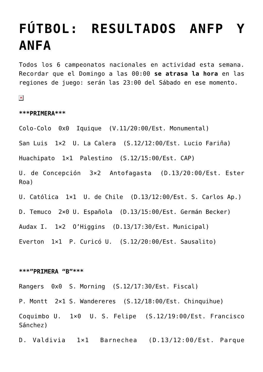 Fútbol: Resultados Anfp Y Anfa