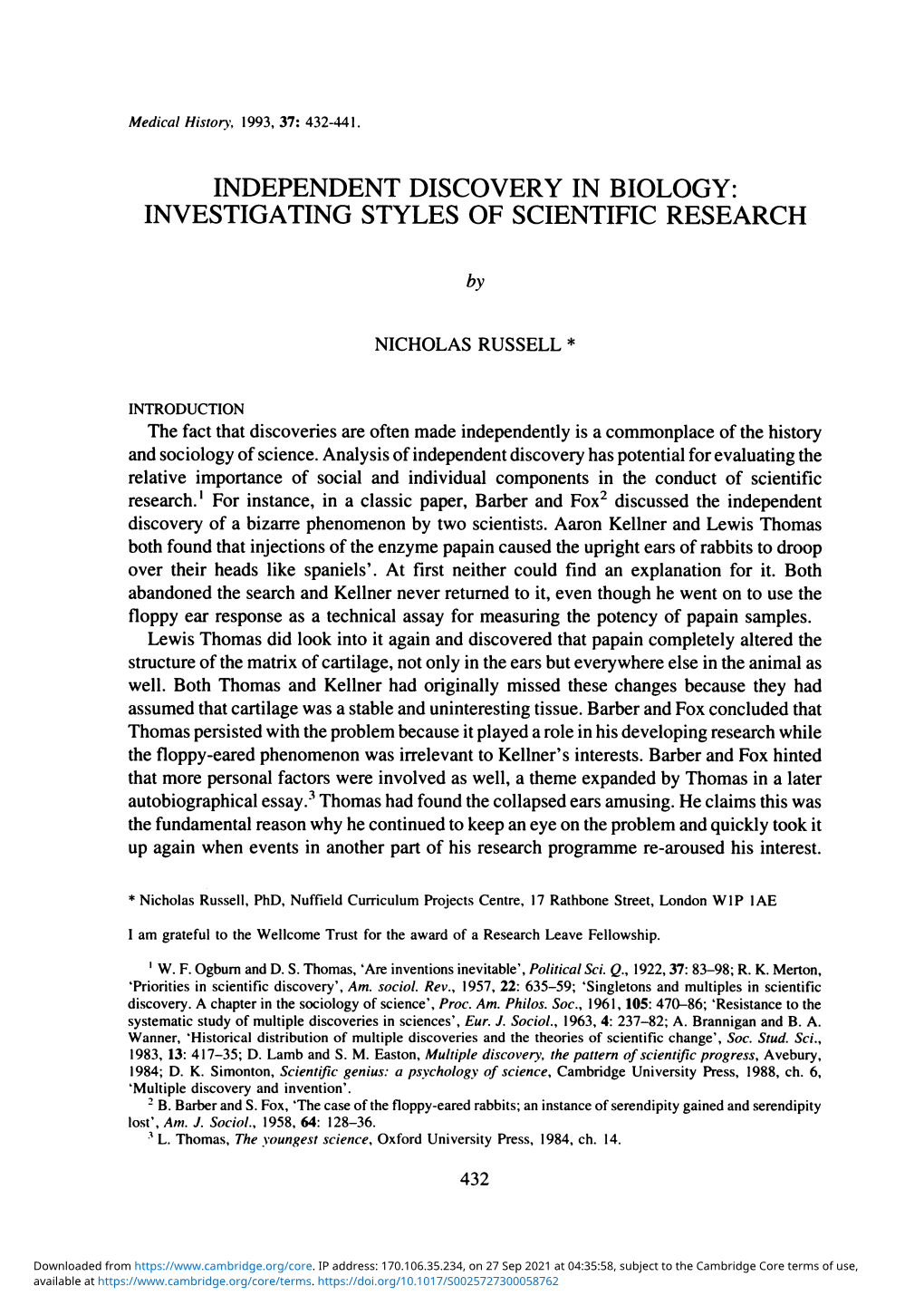 Independent Discovery in Biology: Investigating Styles of Scientific Research