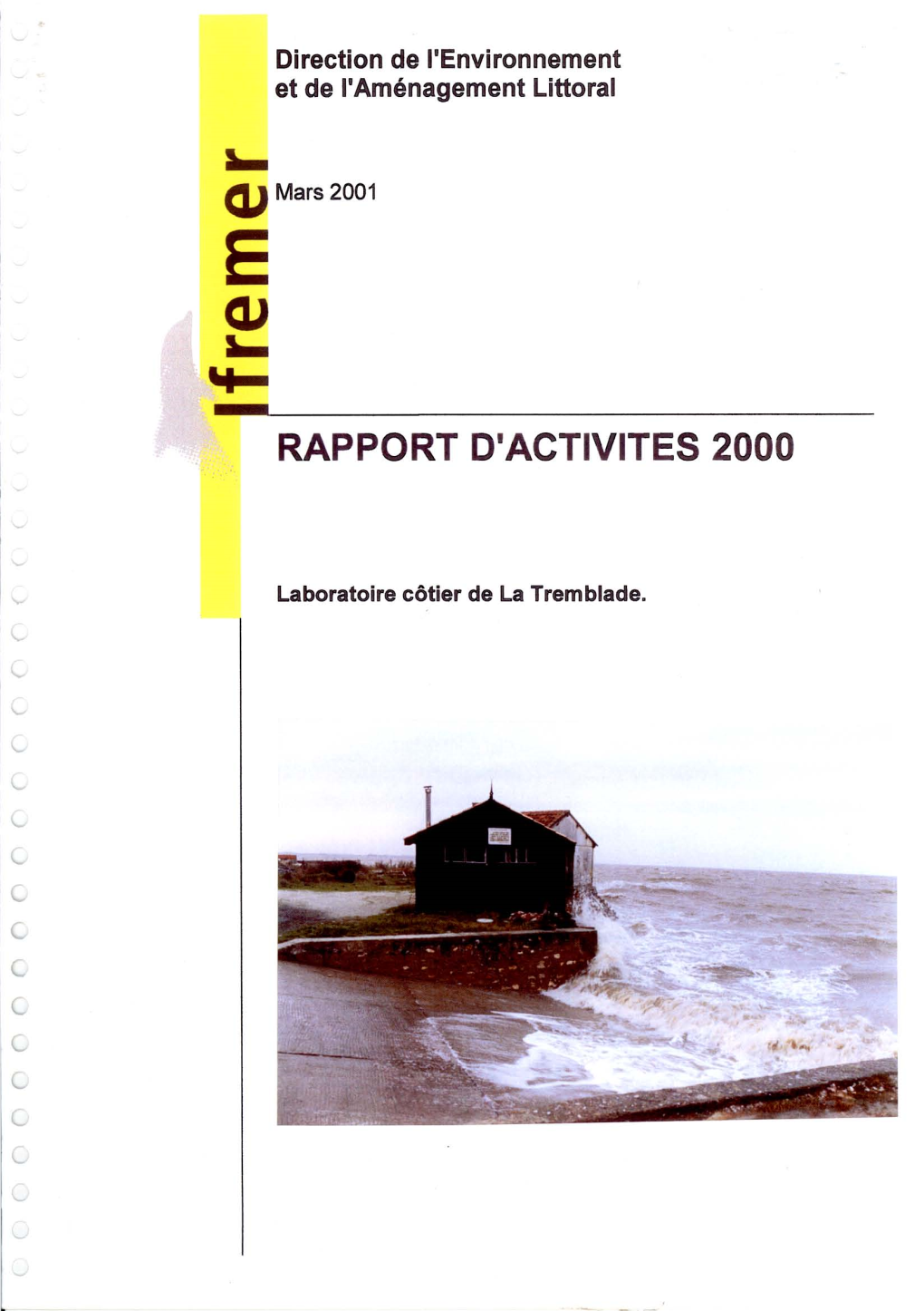 Rapport D'activités 2000 Laboratoire Côtier De La Tremblade