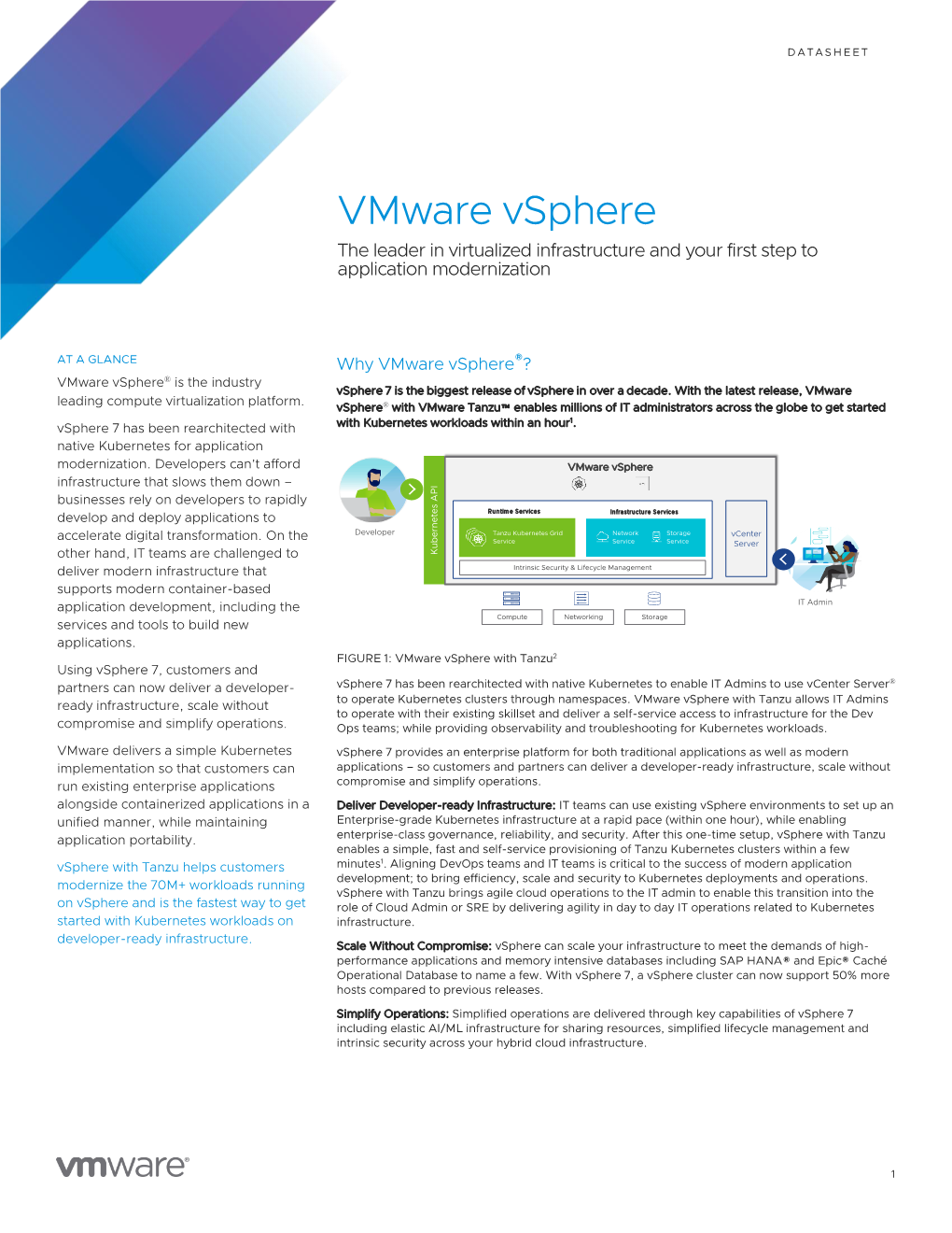 Vmware Vsphere the Leader in Virtualized Infrastructure and Your First Step to Application Modernization