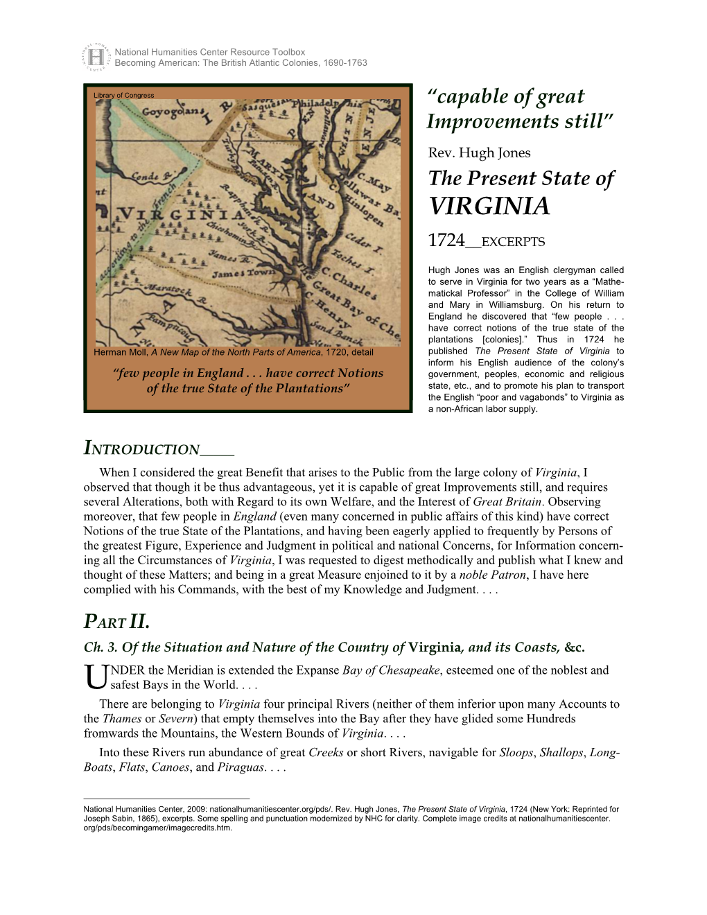 The Present State of Virginia, Rev. Hugh Jones, 1724, Excerpts