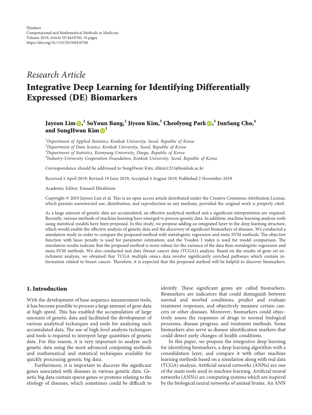 Research Article Integrative Deep Learning for Identifying Differentially Expressed (DE) Biomarkers