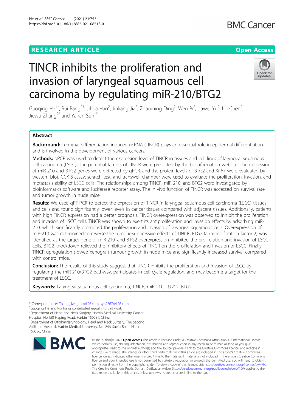 TINCR Inhibits the Proliferation and Invasion of Laryngeal Squamous Cell