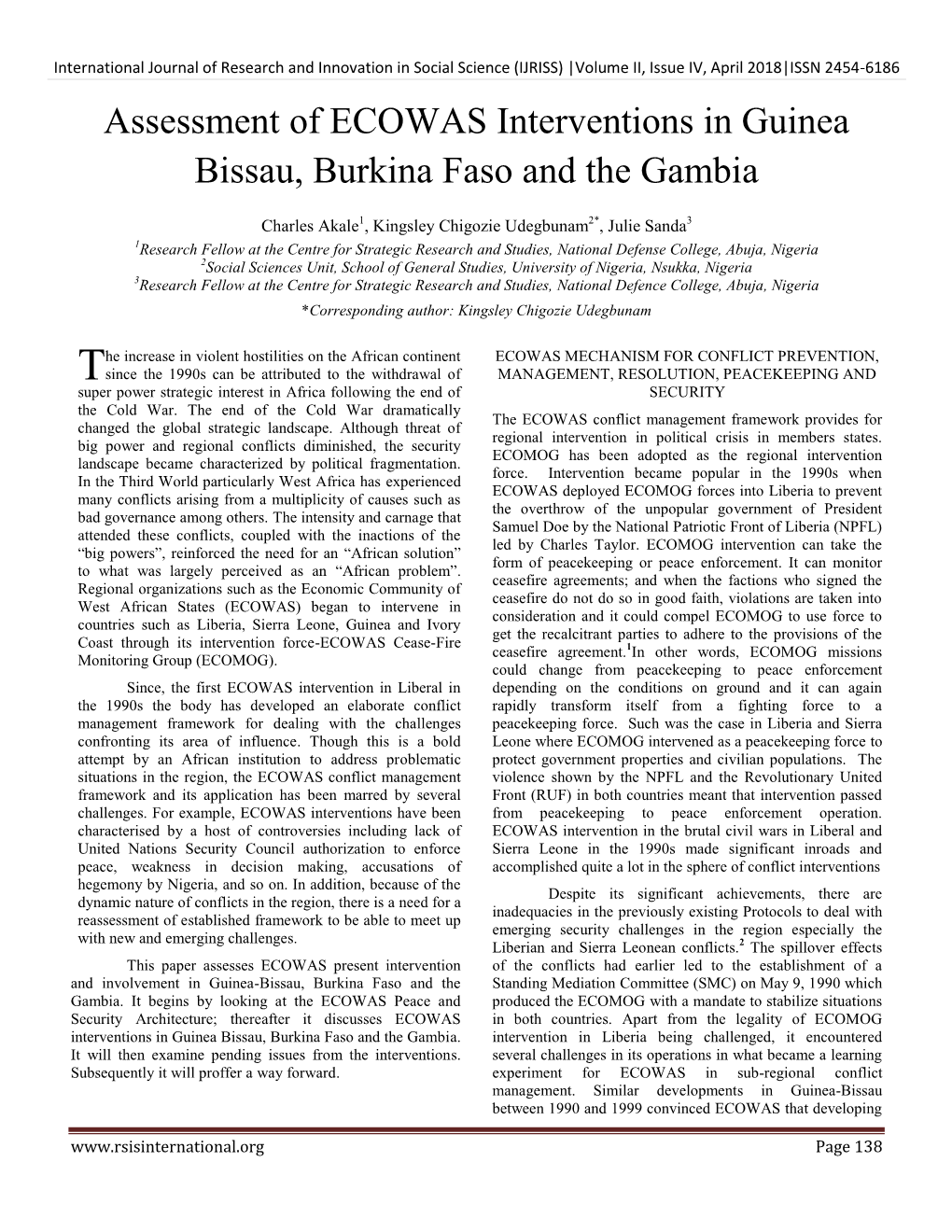 Assessment of ECOWAS Interventions in Guinea Bissau, Burkina Faso and the Gambia