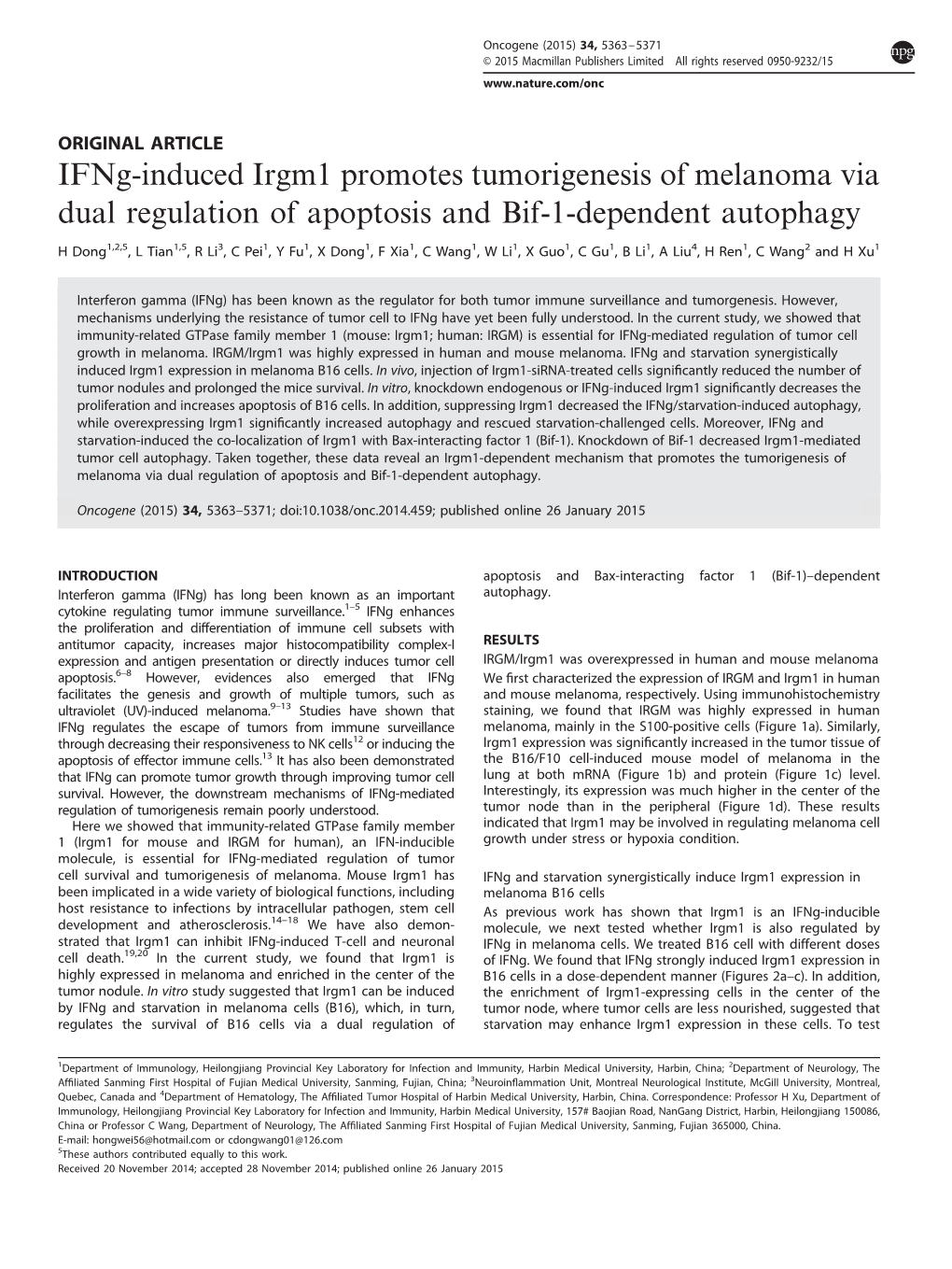 Ifng-Induced Irgm1 Promotes Tumorigenesis of Melanoma Via Dual Regulation of Apoptosis and Bif-1-Dependent Autophagy