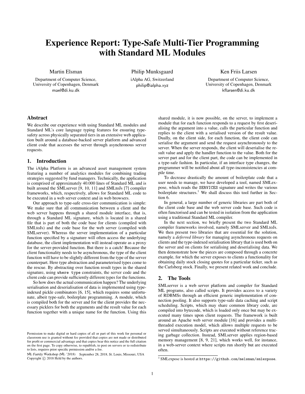 Type-Safe Multi-Tier Programming with Standard ML Modules