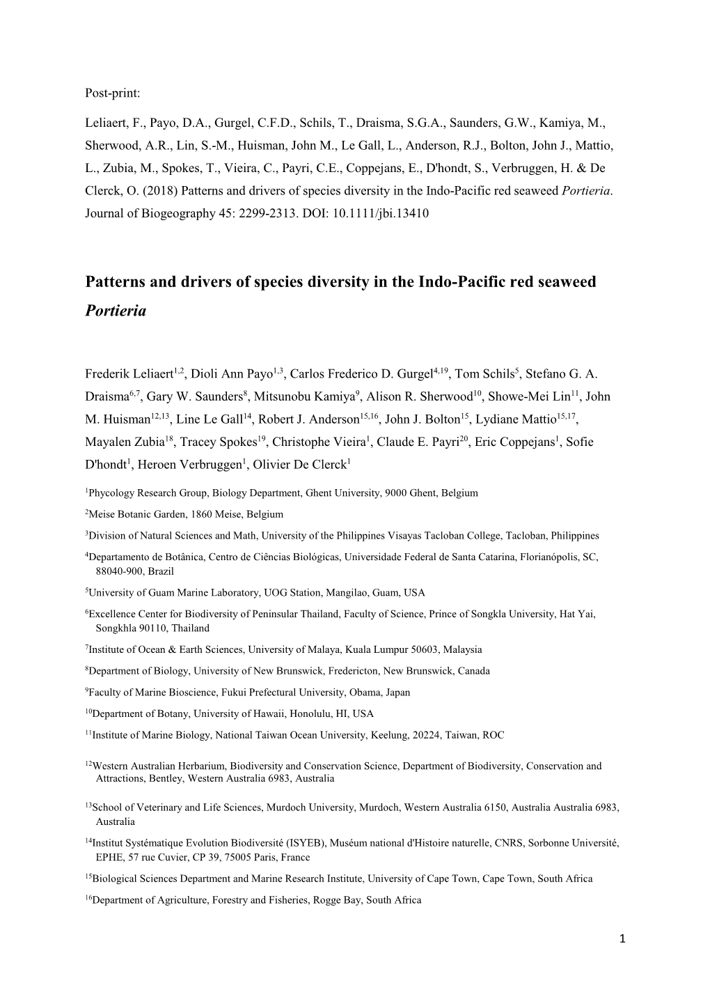Patterns and Drivers of Species Diversity in the Indo-Pacific Red Seaweed Portieria
