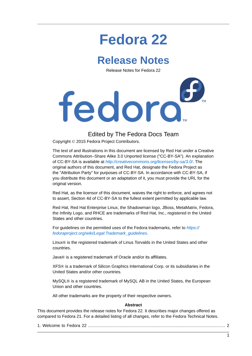Release Notes for Fedora 22