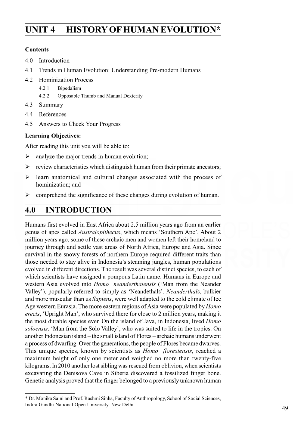 UNIT 4 HISTORY of HUMAN EVOLUTION* History of Human Evolution