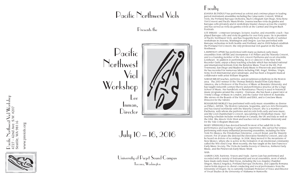 Pacific Northwest Viol Workshop Pacific Northwest Viol #207 S.W