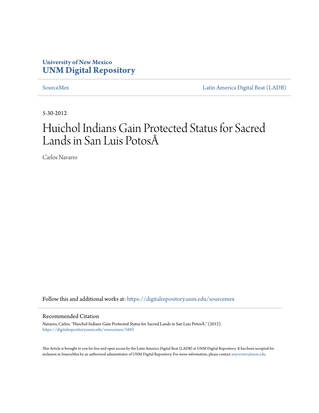 Huichol Indians Gain Protected Status for Sacred Lands in San Luis Potosã Carlos Navarro