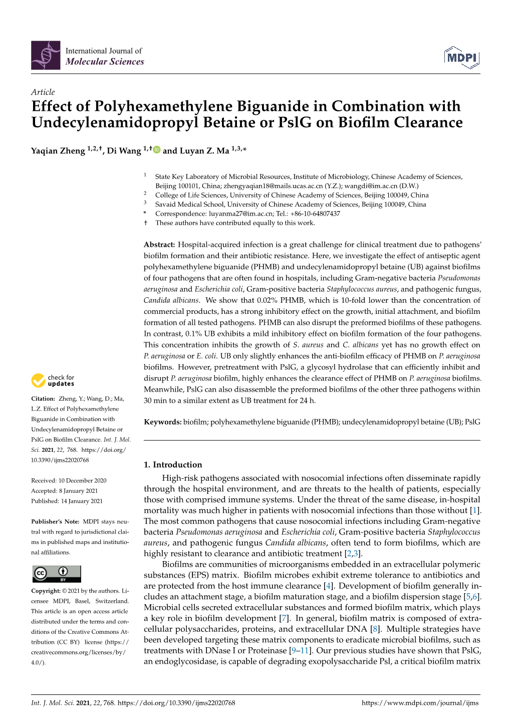 Effect of Polyhexamethylene Biguanide in Combination with Undecylenamidopropyl Betaine Or Pslg on Biofilm Clearance