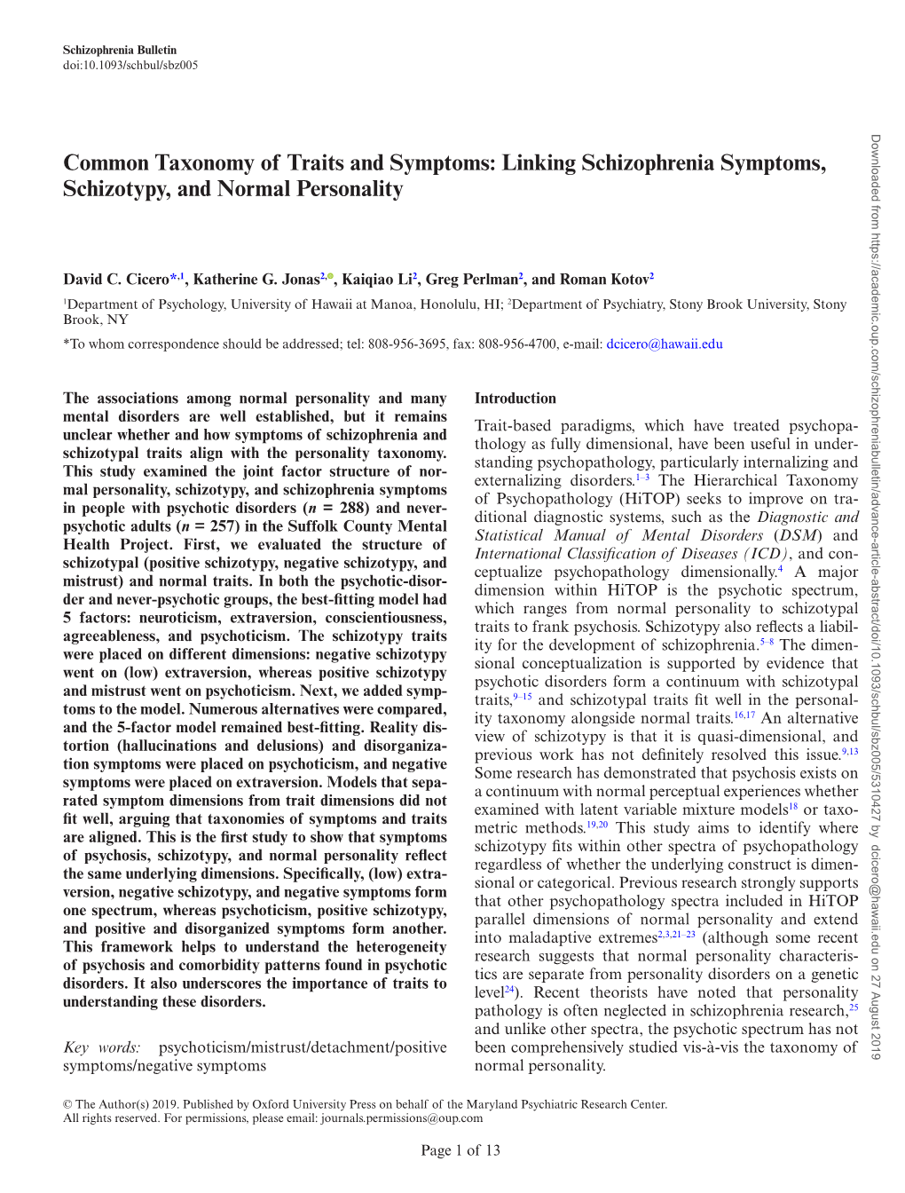 Linking Schizophrenia Symptoms, Schizotypy, and Normal Personality