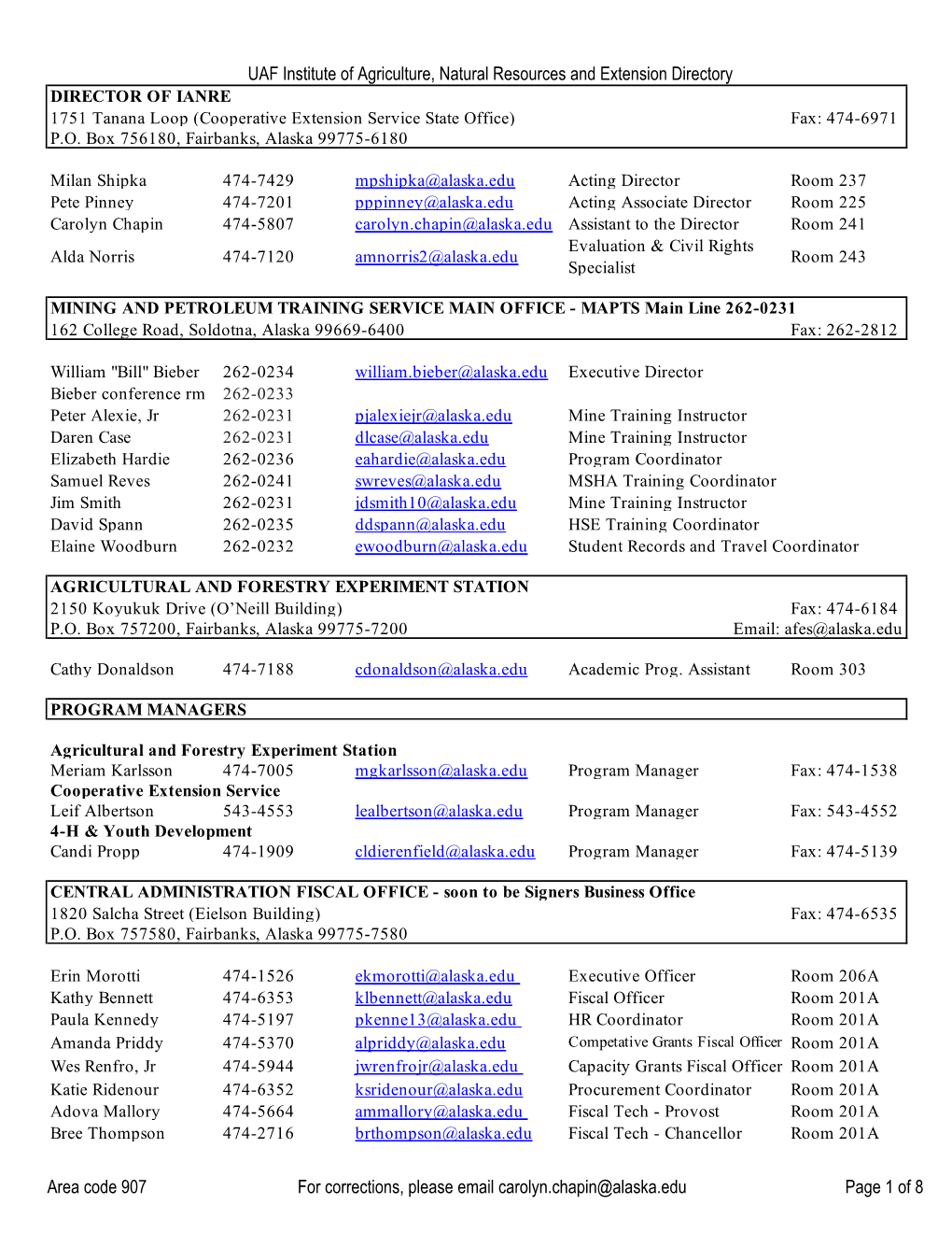 PDF Directory Including Physical and Mailing Addresses