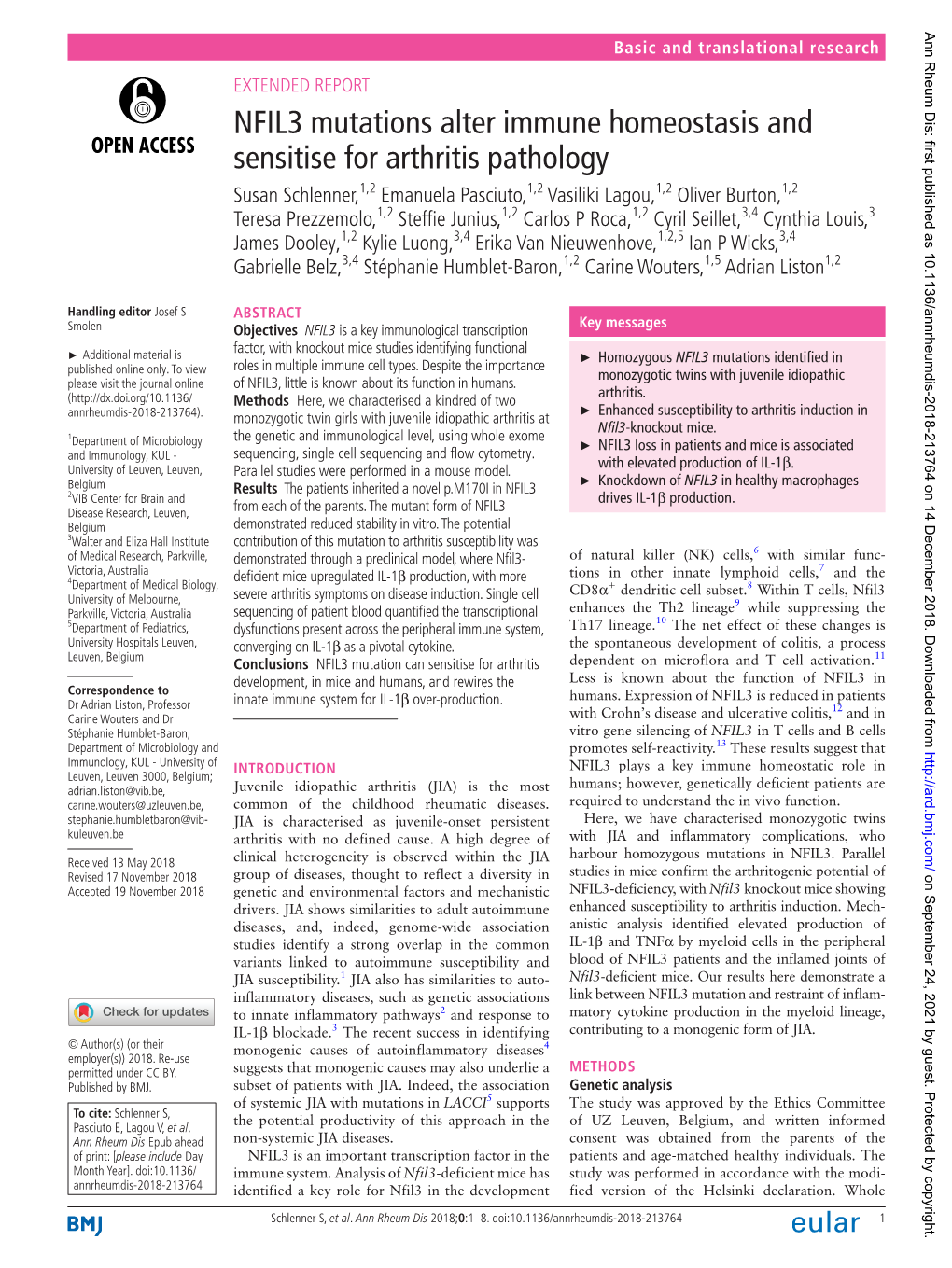 NFIL3 Mutations Alter Immune Homeostasis and Sensitise For