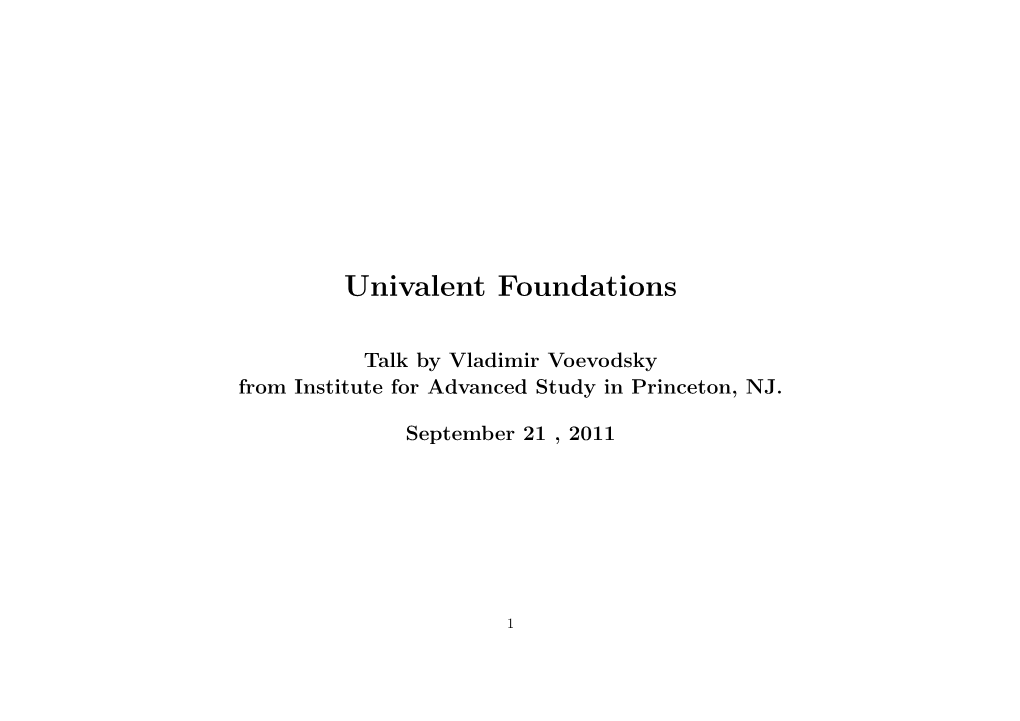 Univalent Foundations