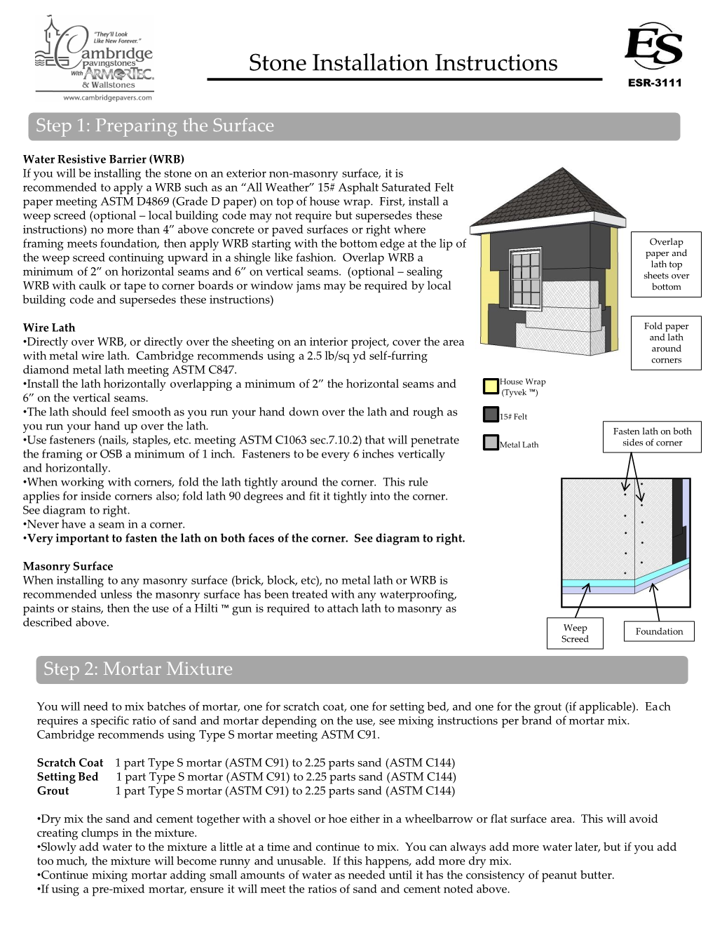 Stone Installation Instructions ESR-3111