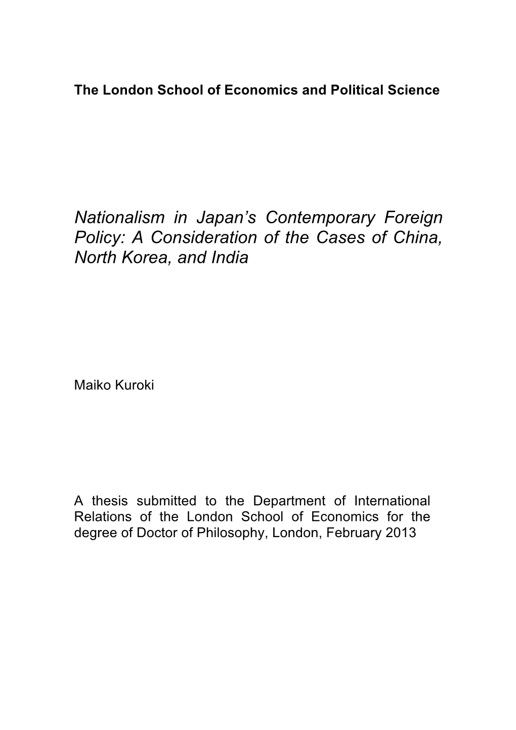 Nationalism in Japan's Contemporary Foreign Policy