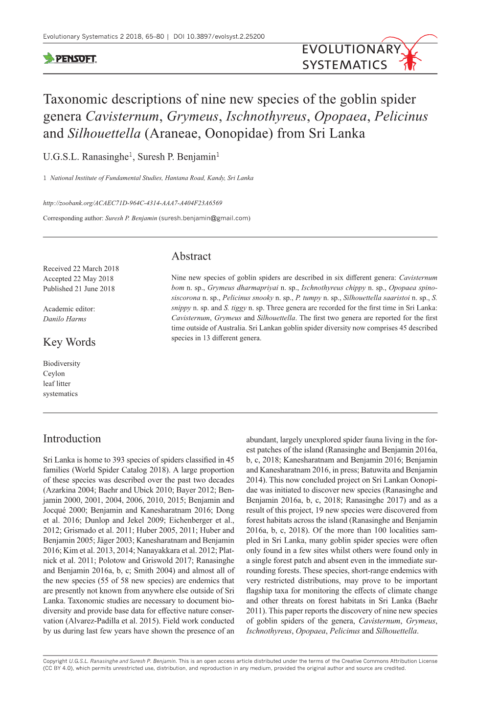 Taxonomic Descriptions of Nine New Species of the Goblin Spider Genera