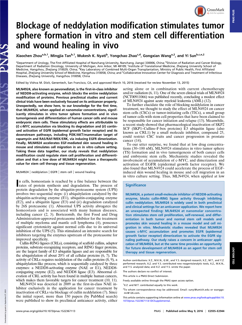 Blockage of Neddylation Modification Stimulates Tumor Sphere Formation