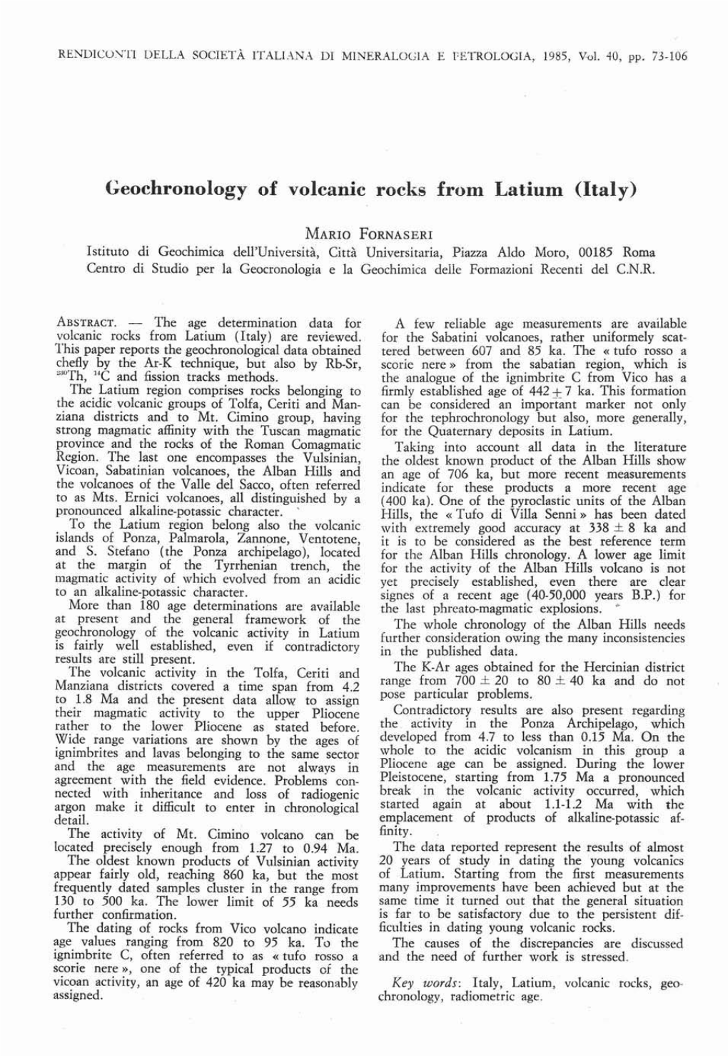 Geochronology of Volcanic Rocks from Latium (Italy)