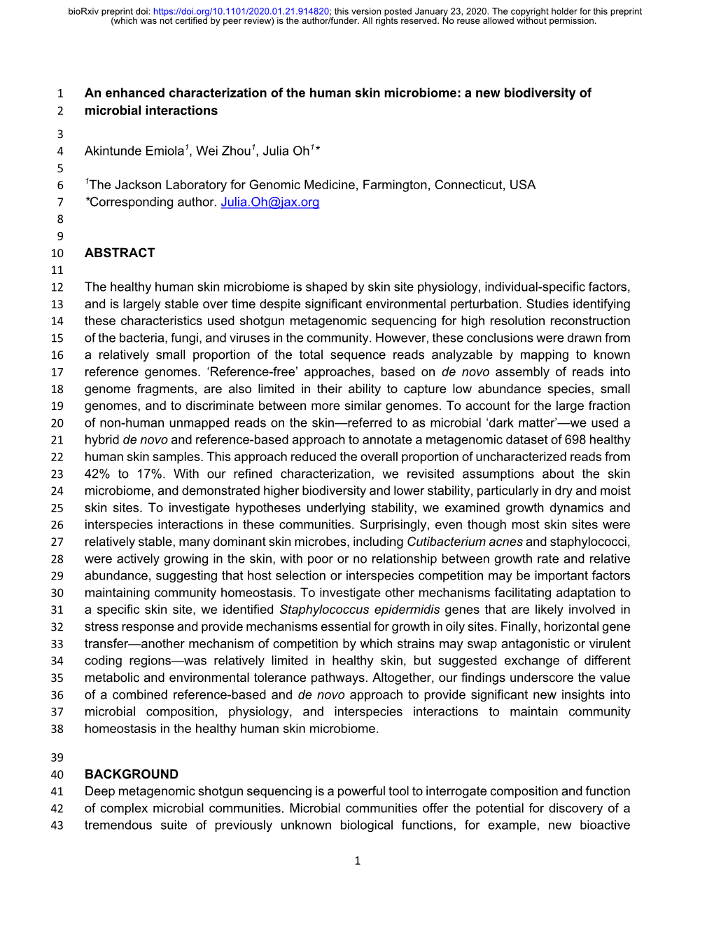 An Enhanced Characterization of the Human Skin Microbiome