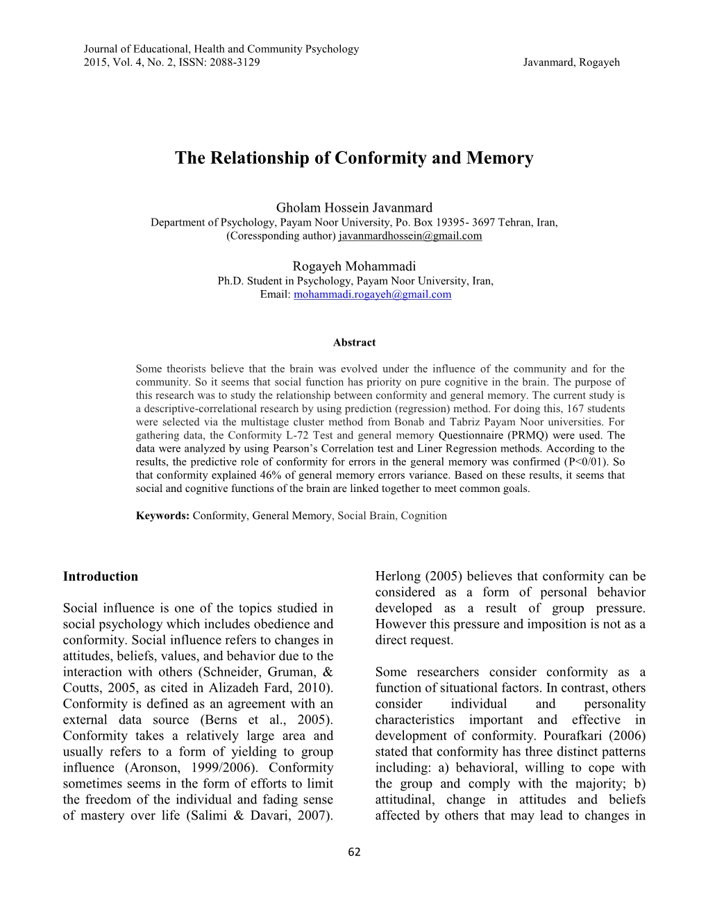 The Relationship of Conformity and Memory