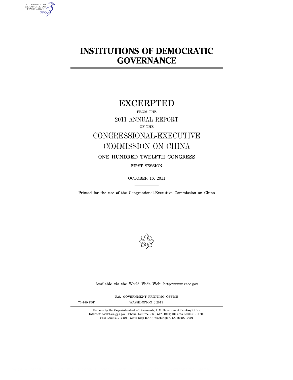 Institutions of Democratic Governance Excerpted