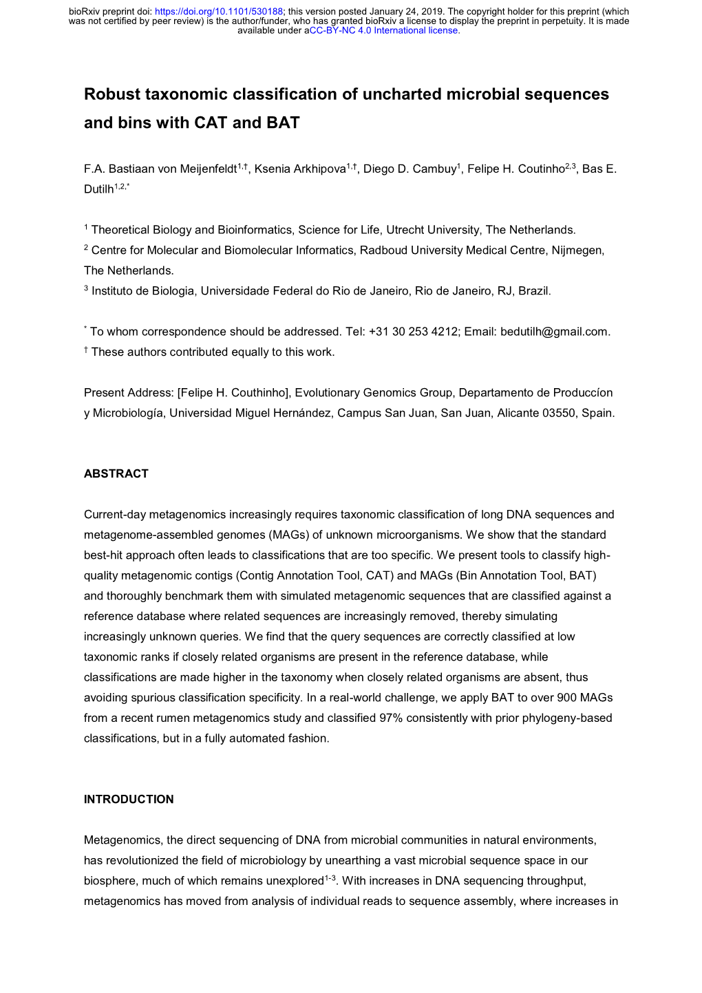 Robust Taxonomic Classification of Uncharted Microbial Sequences and Bins with CAT and BAT