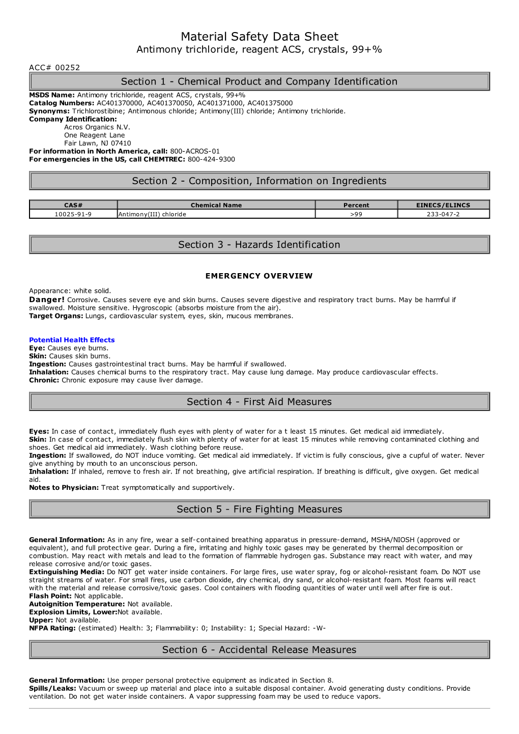 Material Safety Data Sheet