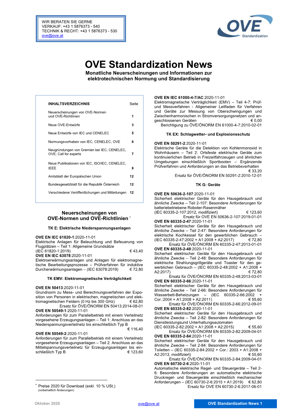 OVE Standardization News Monatliche Neuerscheinungen Und Informationen Zur Elektrotechnischen Normung Und Standardisierung