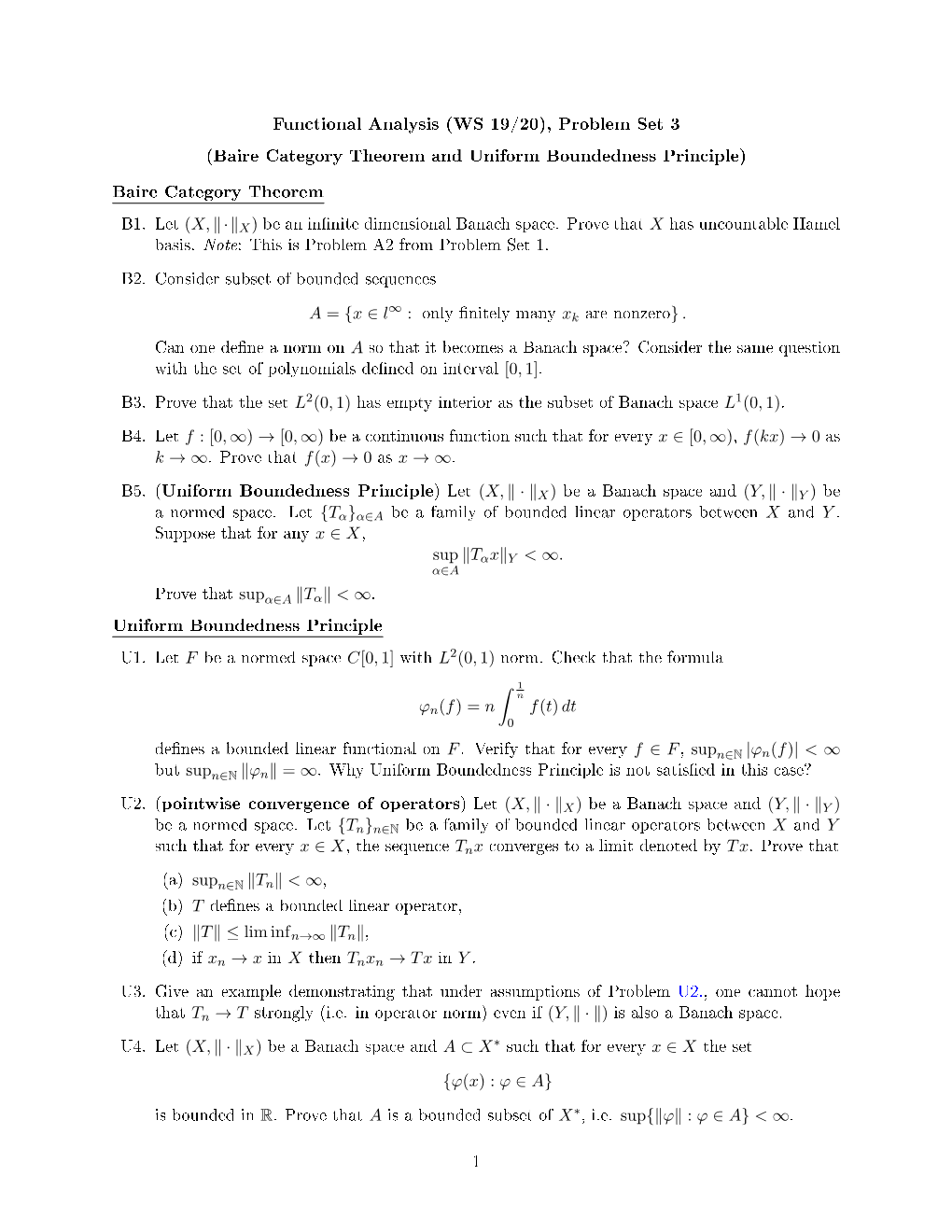 Baire Category Theorem and Uniform Boundedness Principle)