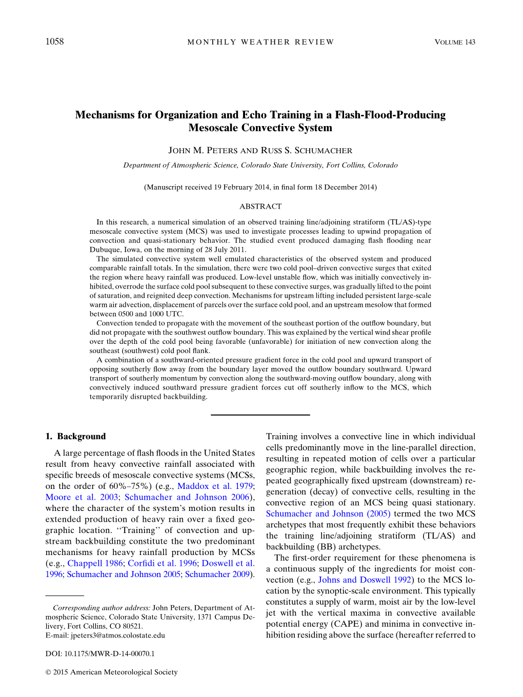 Mechanisms for Organization and Echo Training in a Flash-Flood-Producing Mesoscale Convective System