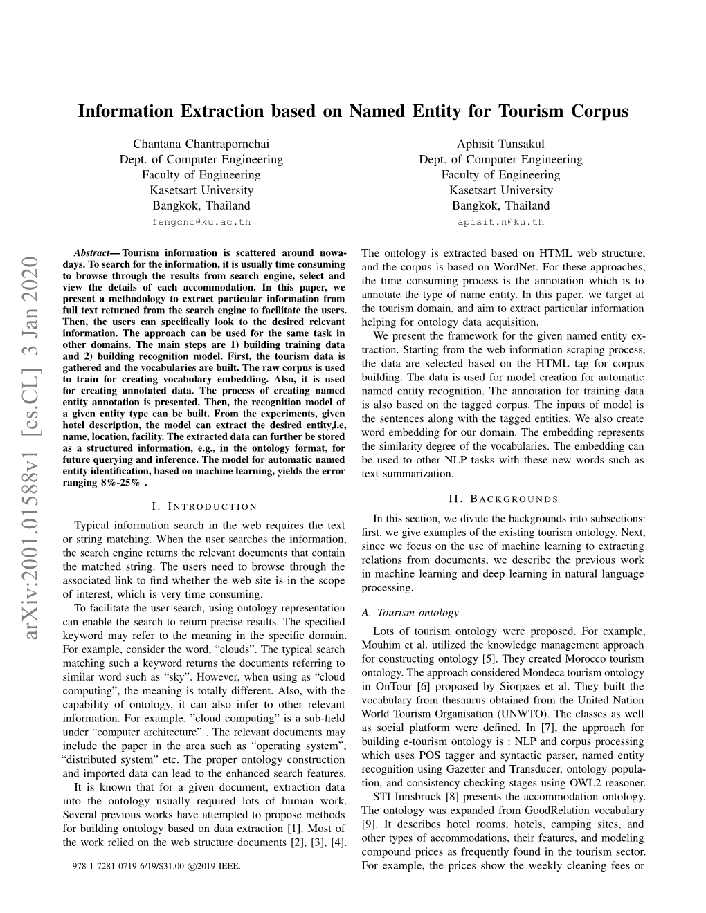 Information Extraction Based on Named Entity for Tourism Corpus