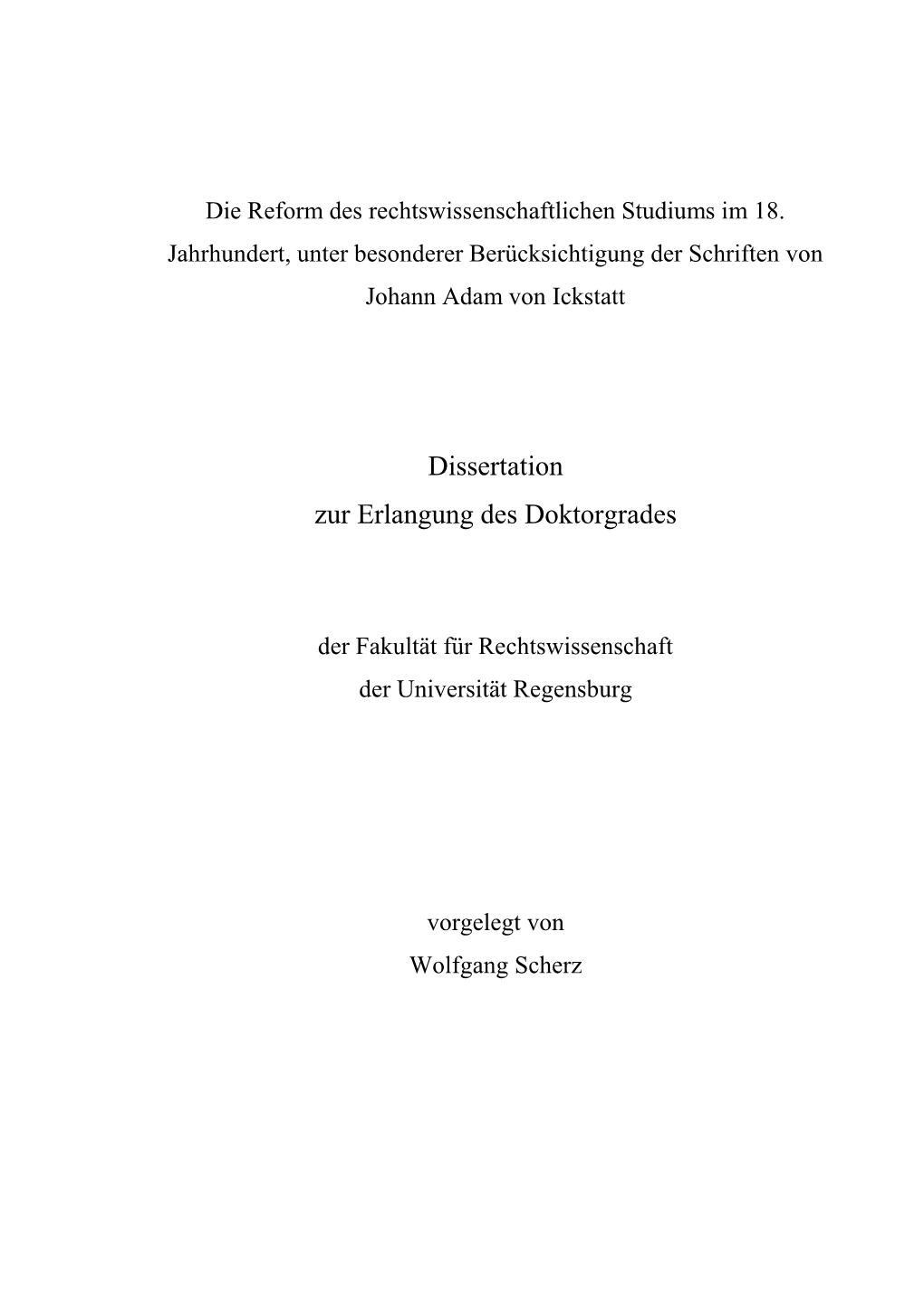 Dissertation Zur Erlangung Des Doktorgrades