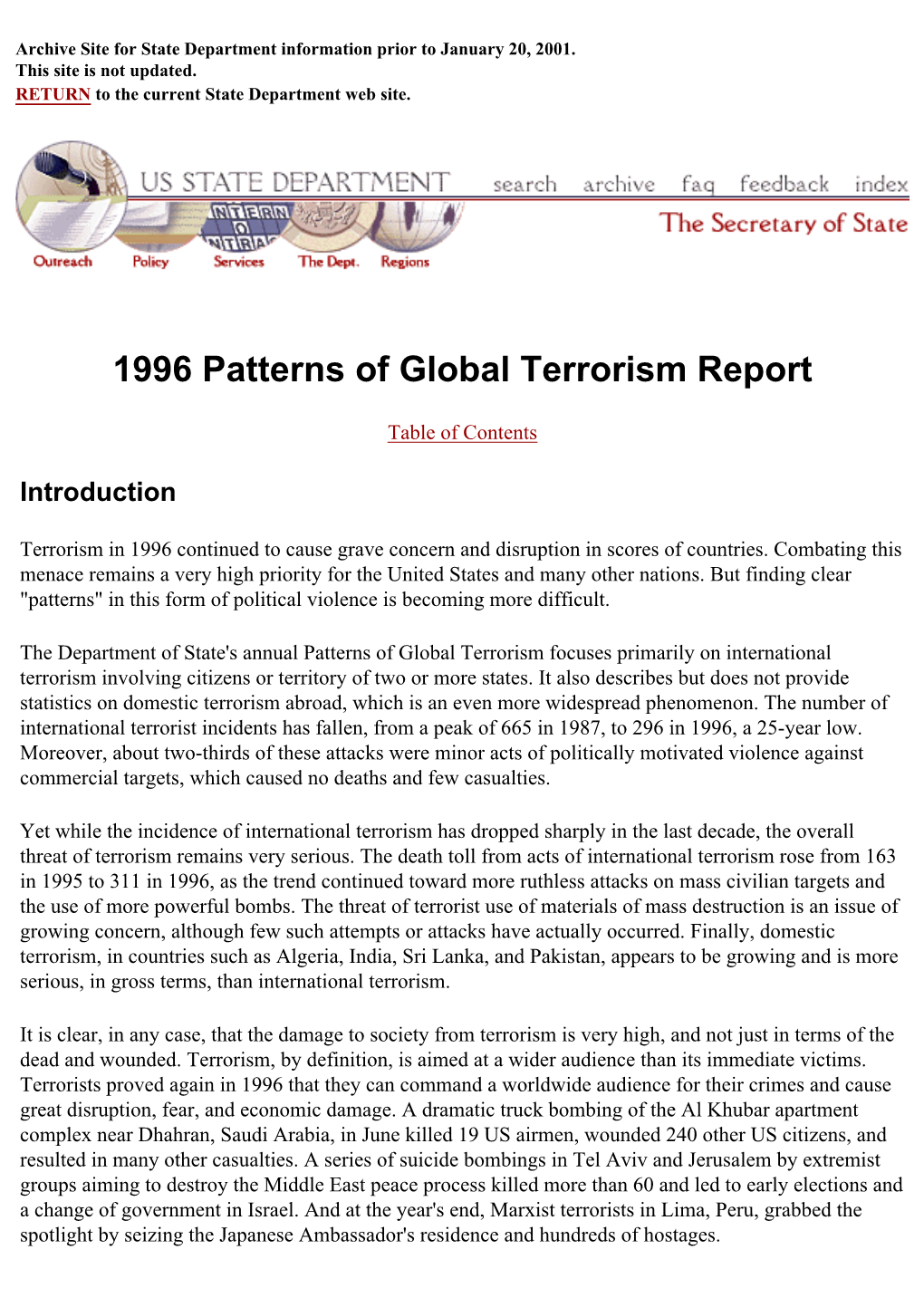 U.S. Department of State, 1996 Patterns of Global Terrorism