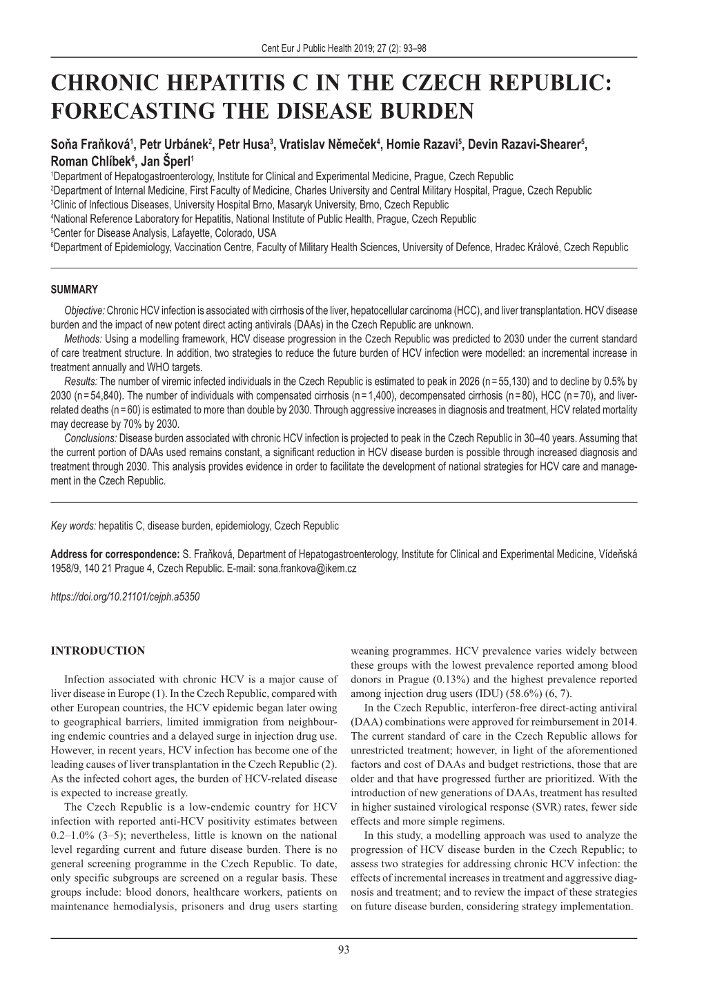 Chronic Hepatitis C in the Czech Republic: Forecasting the Disease