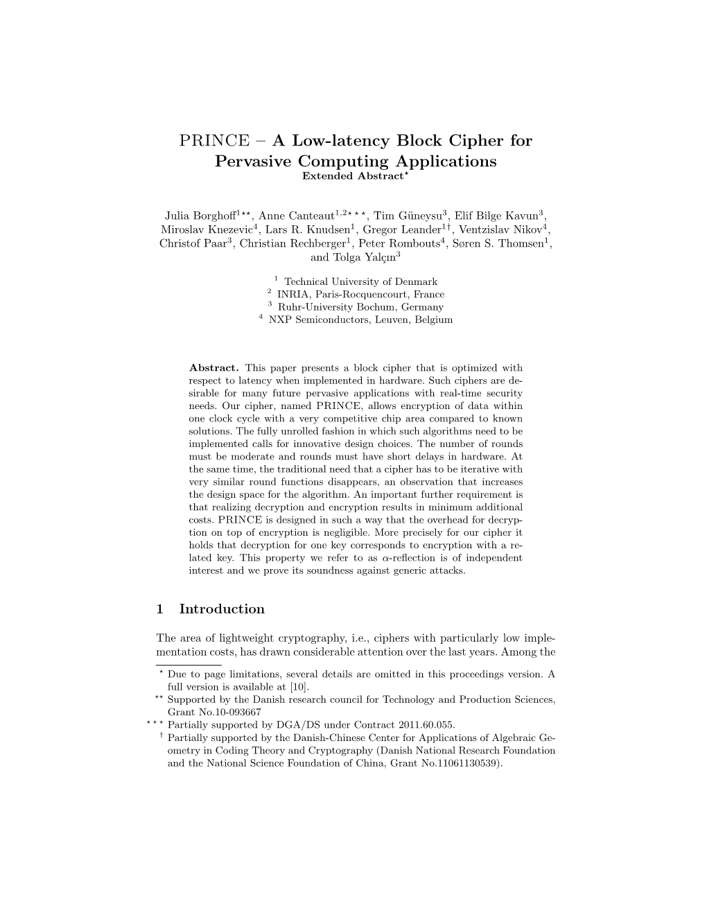 A Low-Latency Block Cipher for Pervasive Computing Applications Extended Abstract?