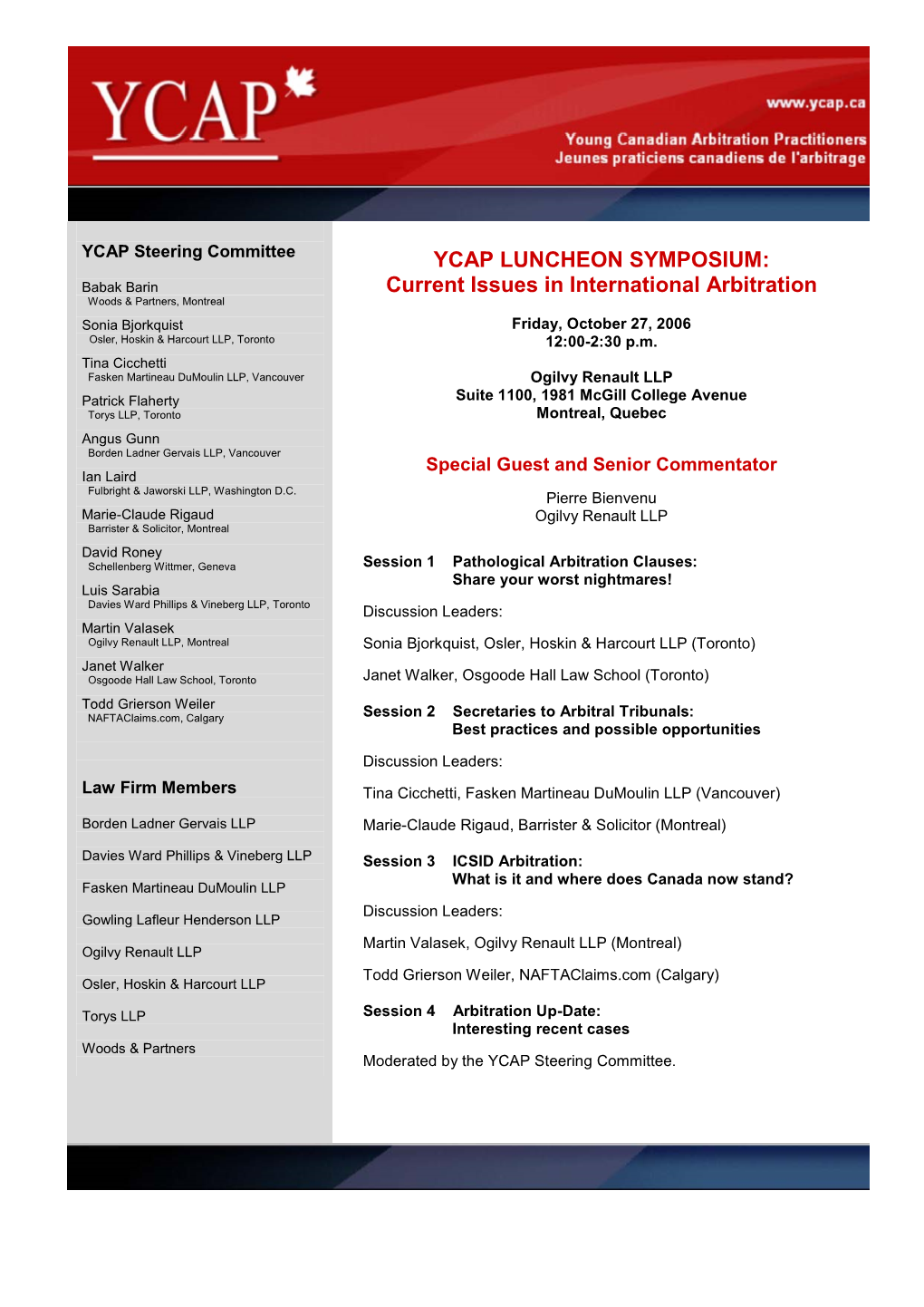 YCAP LUNCHEON SYMPOSIUM: Current Issues in International Arbitration