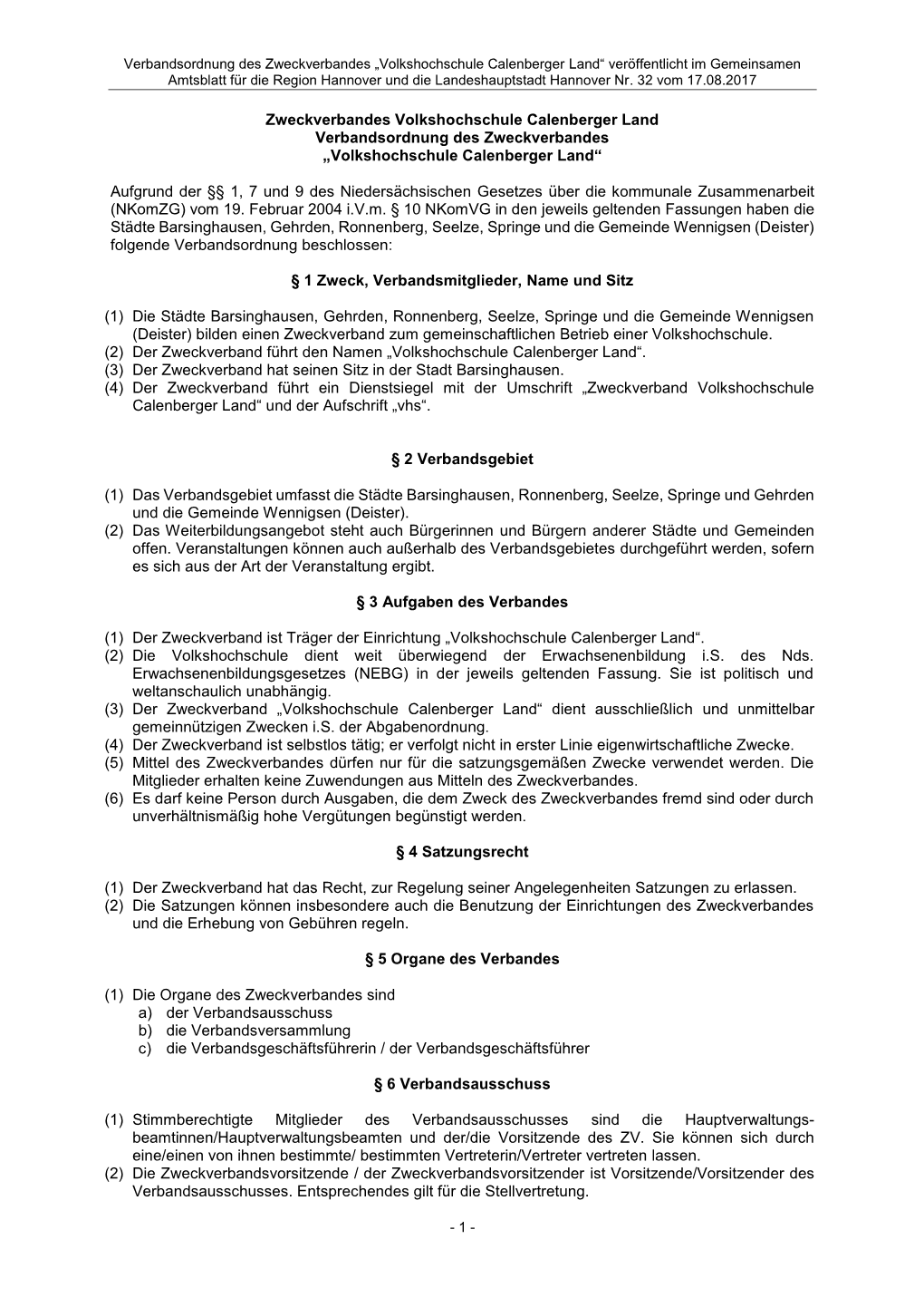 „Volkshochschule Calenberger Land“ Aufgru